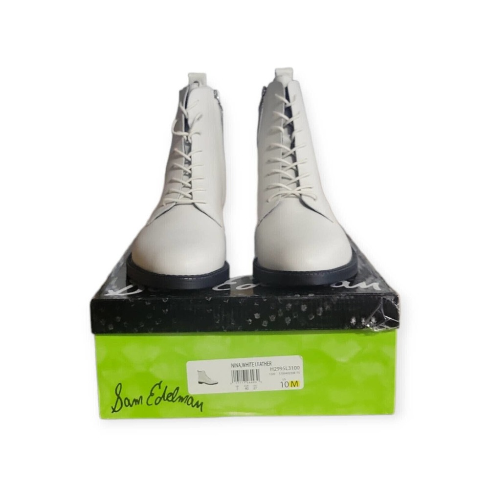 Sam Edelman Womens Nina Ankle Boots Booties White Leather Block Lace Up 10 M New